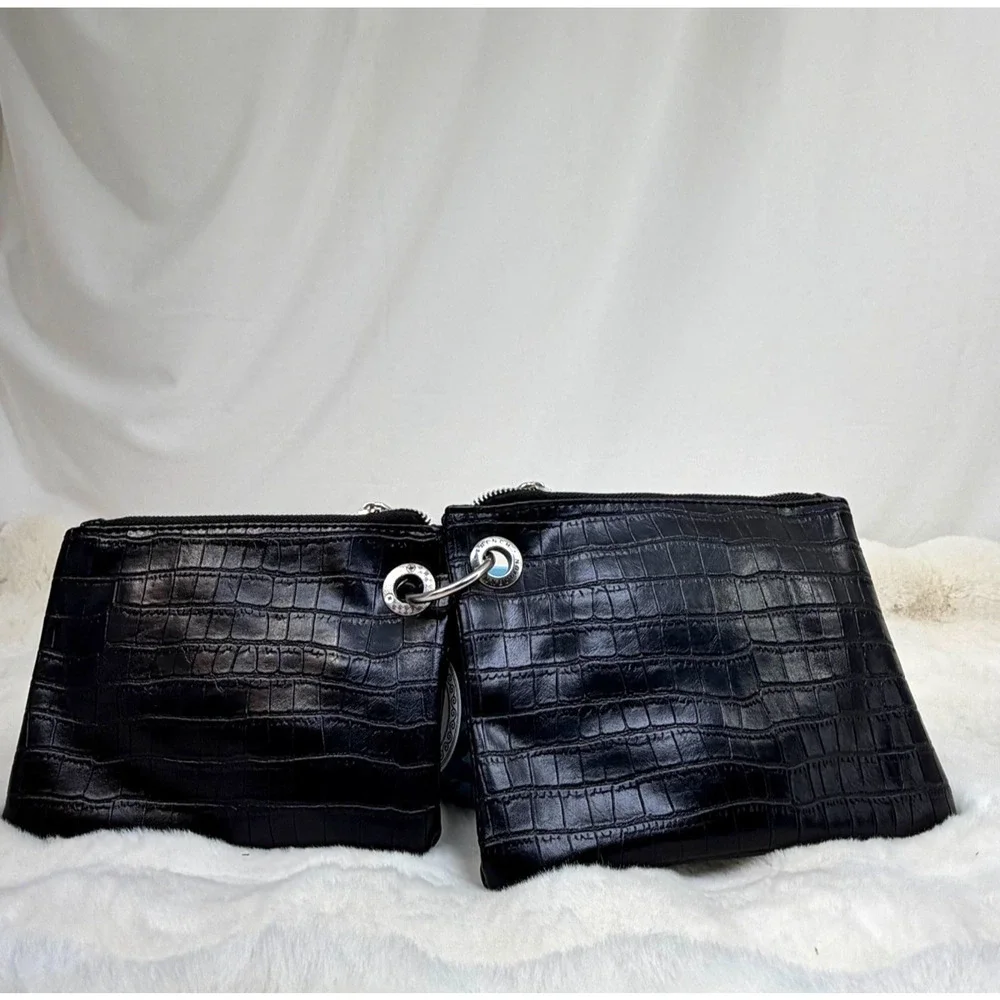 French Connection Black Croco Dale Double Slim Pouches Wristlet 2-in-1‎ NWT Chic